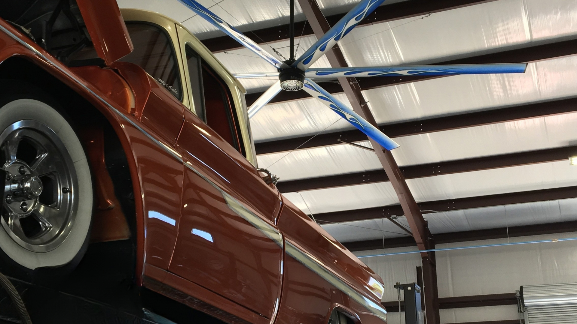 Custom truck with industrial shop fan overhead