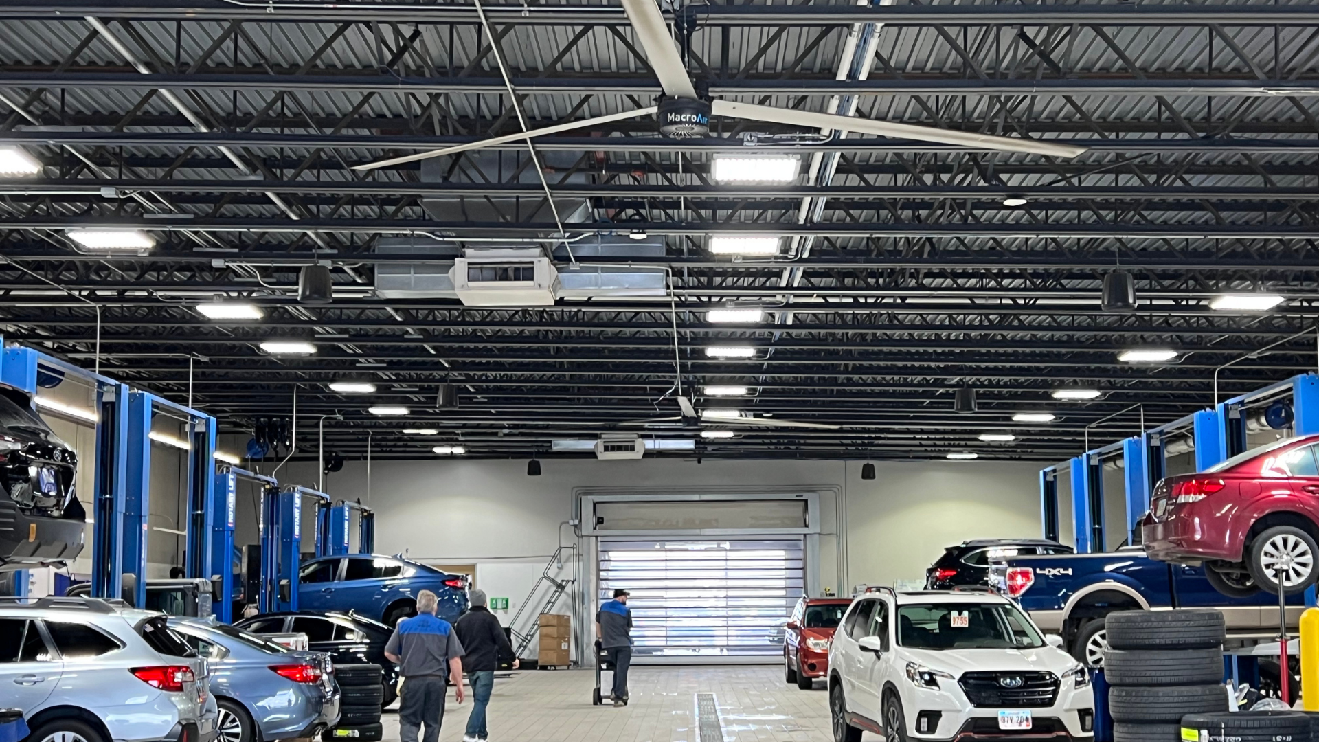 Industrial shop fan in automotive shop